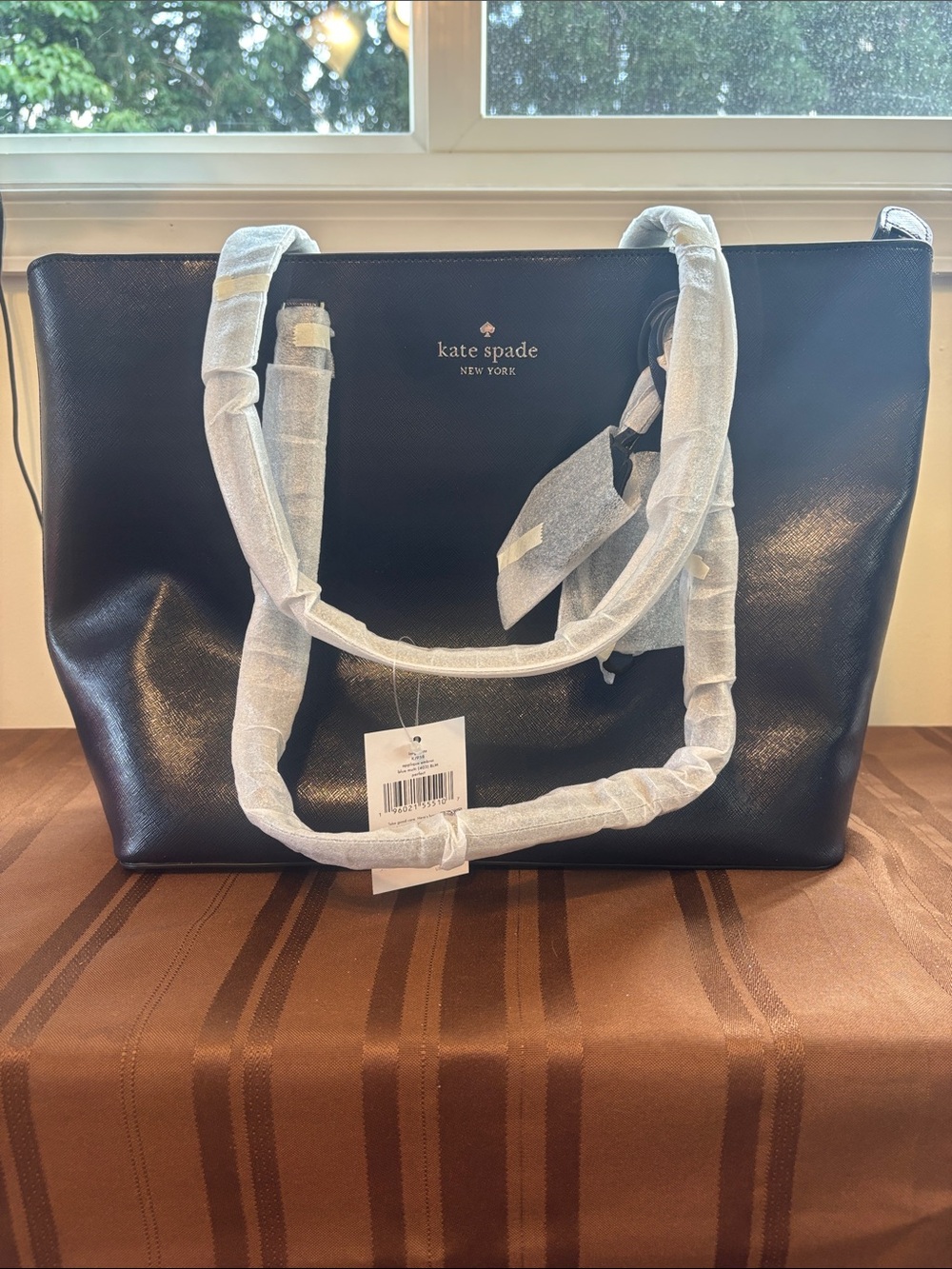 NWT Kate Spade Perfect Large Tote Bag Navy Blue Embroidered Floral Saffiano